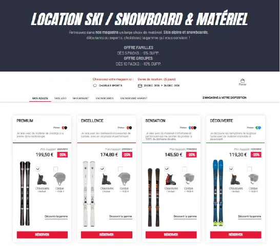 MODULES DE Réservation de chambres et de skis/VTT